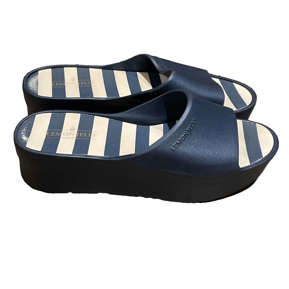 Lemon Jelly Solis Platform Slides Womens Size 11 EU 41 Navy Blue Shoes